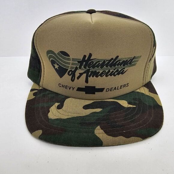 Vintage Chevy Dealers Heartland of America Camouflage Trucker Hat Cap Snapback - Picture 1 of 10